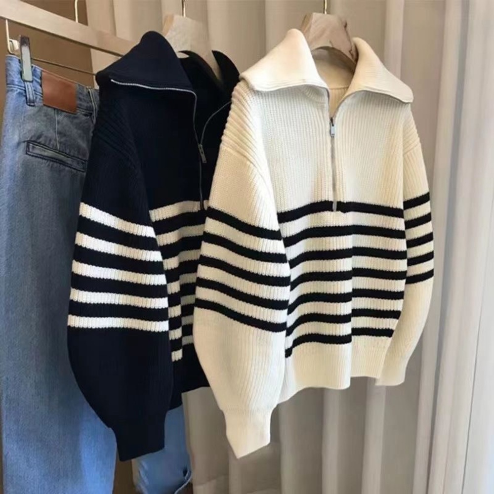 Polo Striped Sweater Fall Winter Knit Top